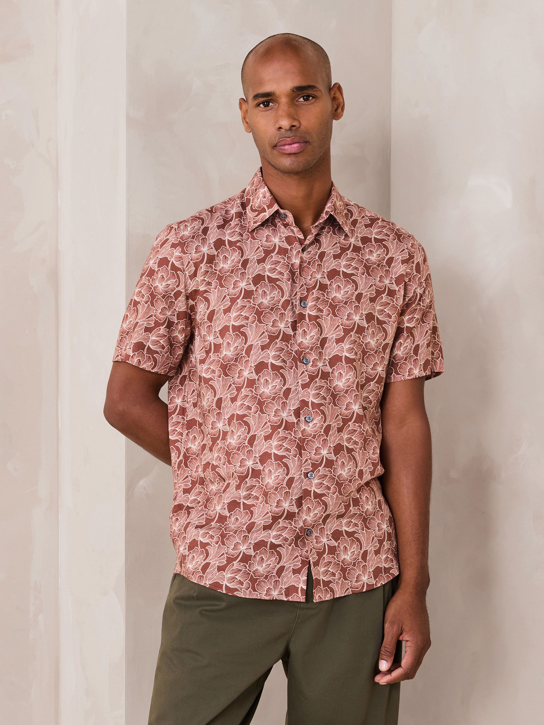 Buy Rust Brown Floral Regular Fit Linen Viscose Blend Smart Short