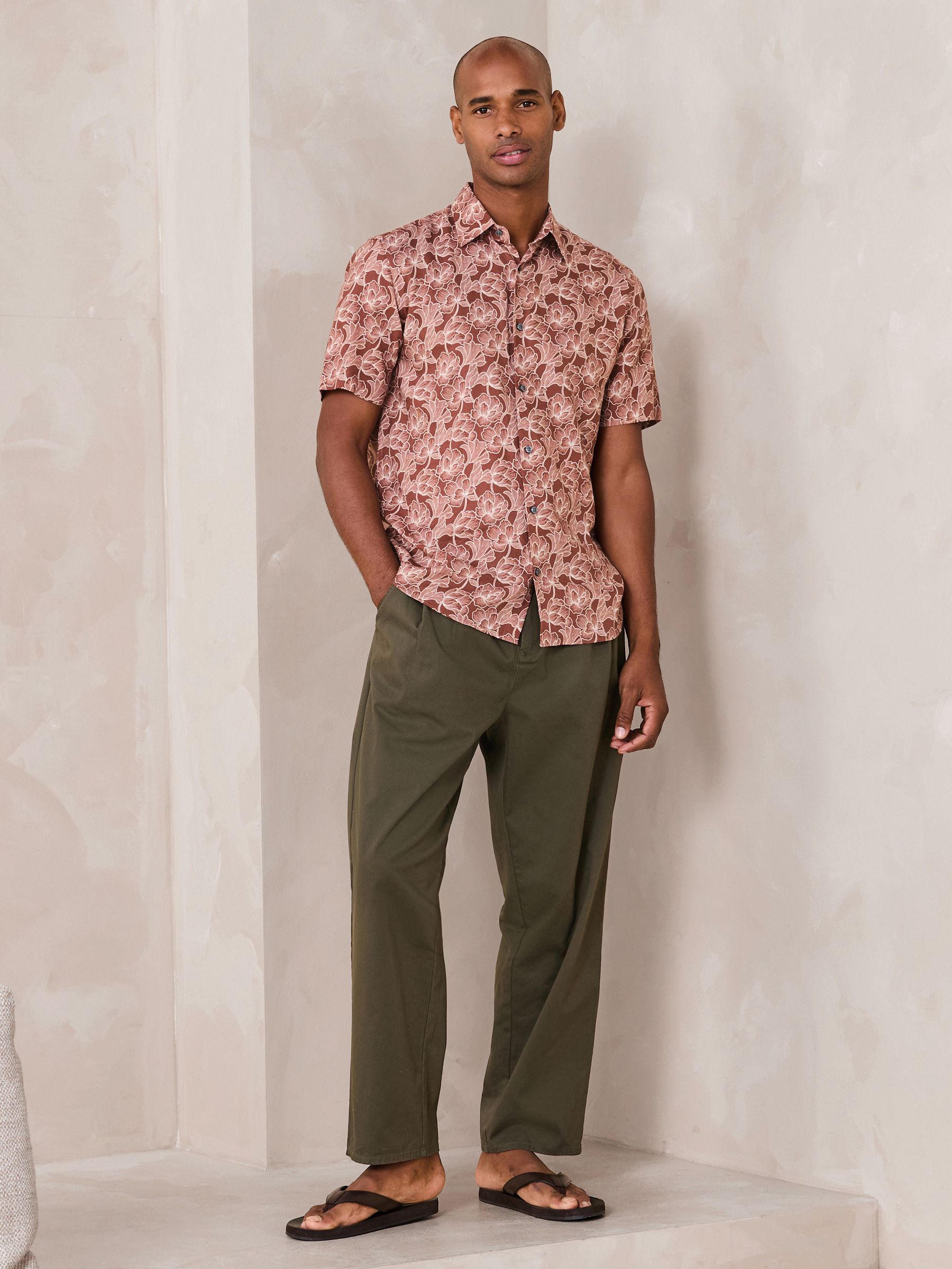 Buy Rust Brown Floral Regular Fit Linen Viscose Blend Smart Short