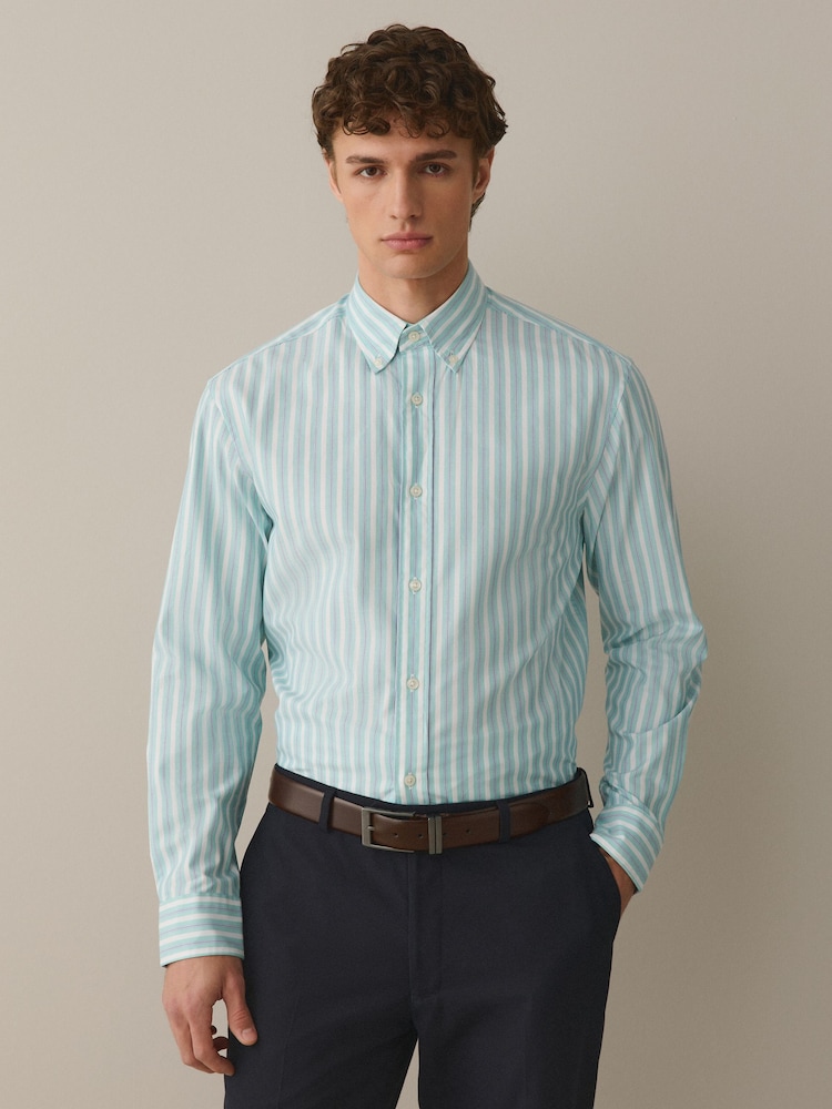 Teal Blue Regular Fit N.Premium Long Sleeve Stripe Smart Shirt - Image 1 of 7