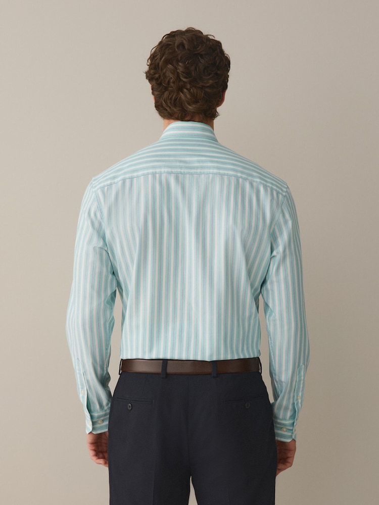 Teal Blue Regular Fit N.Premium Long Sleeve Stripe Smart Shirt - Image 2 of 7