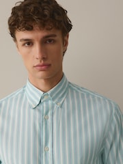 Teal Blue Regular Fit N.Premium Long Sleeve Stripe Smart Shirt - Image 4 of 7