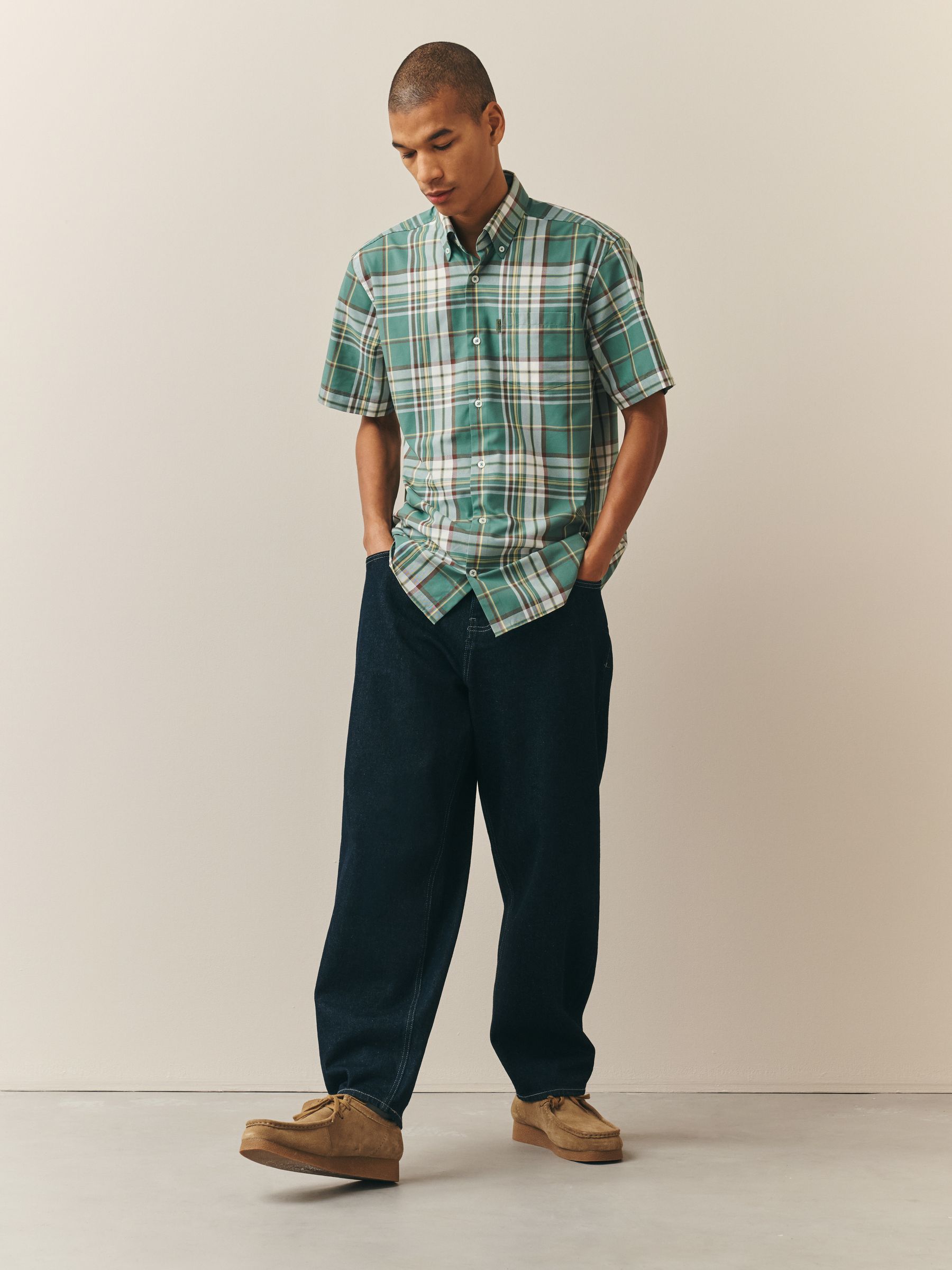 Buy Green Madras Check Regular Fit Easy Iron Button Down Short