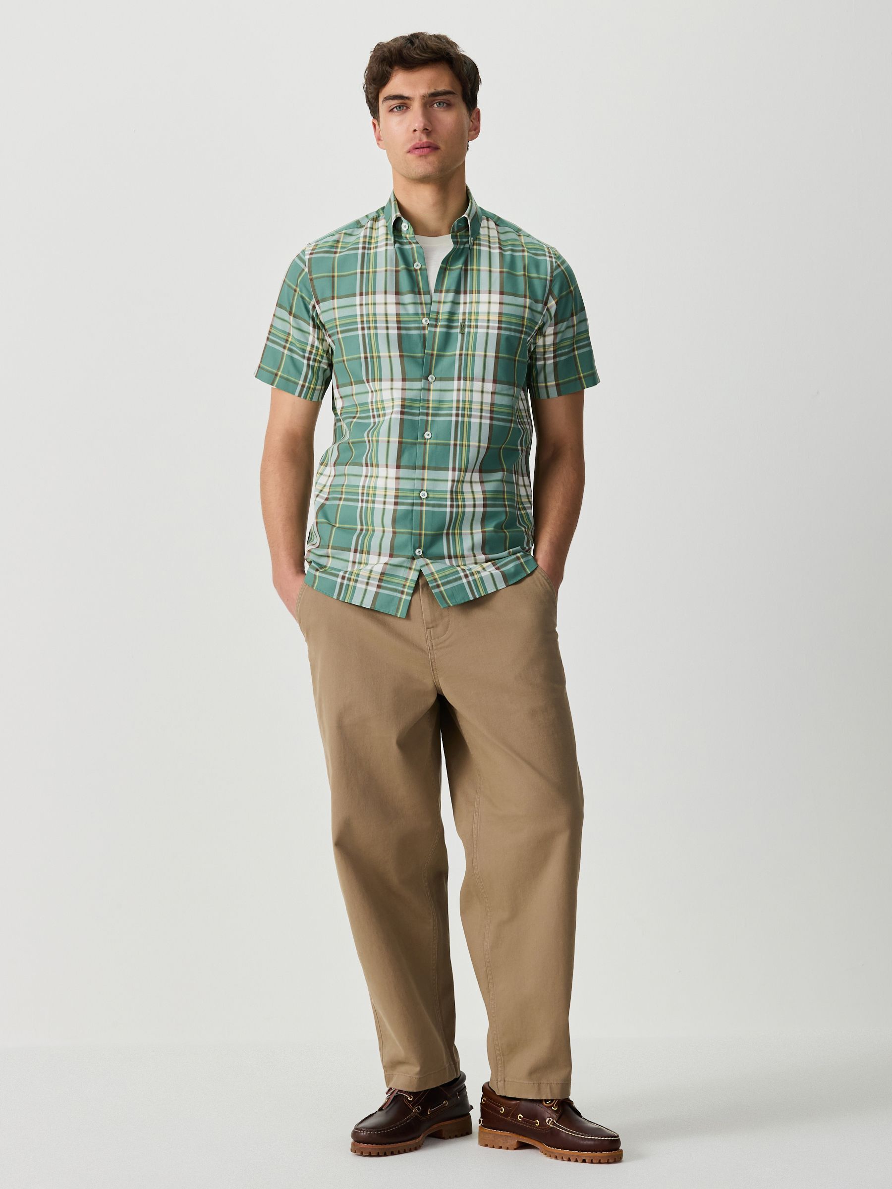Buy Green Madras Check Regular Fit Easy Iron Button Down Short