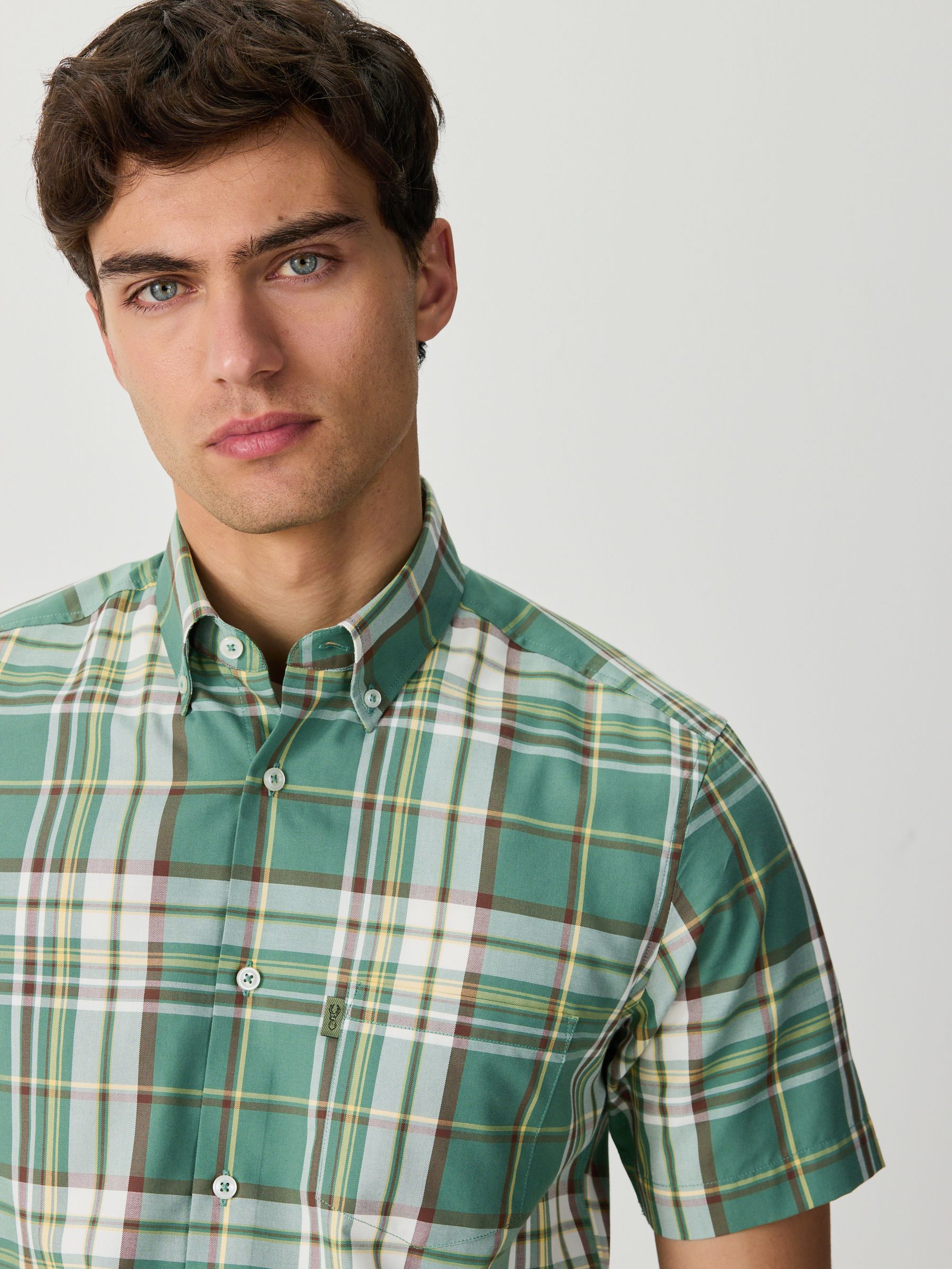 Buy Green Madras Check Regular Fit Easy Iron Button Down Short