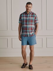 Purple/Green Signature Linen Check Short Sleeve Smart Shirt - Image 2 of 8