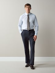 White/Blue Stripe Regular Fit Cotton Trimmed Textured Smart Shirt - Image 2 of 8