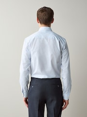 White/Blue Stripe Regular Fit Cotton Trimmed Textured Smart Shirt - Image 3 of 8