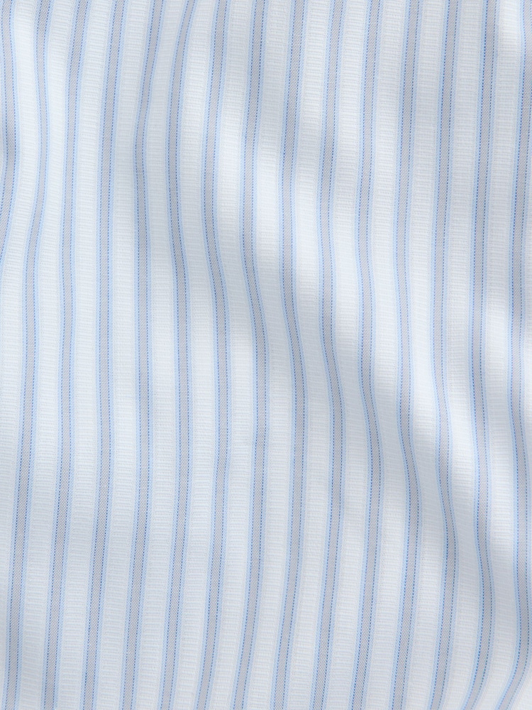 White/Blue Stripe Regular Fit Cotton Trimmed Textured Smart Shirt - Image 8 of 8