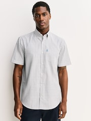 Tattersall à carreaux blancs/verts/roses - Coupe classique - Chemise Oxford Easy Iron boutonnée à manches courtes - Image 1 de 7