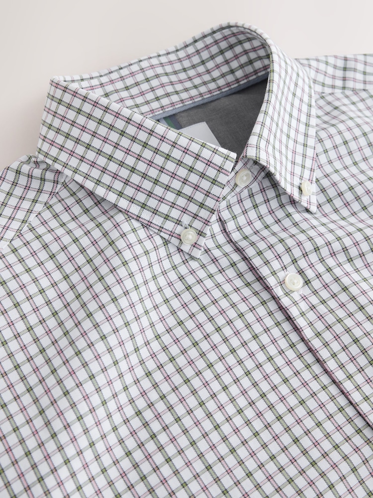 Tattersall à carreaux blancs/verts/roses - Coupe classique - Chemise Oxford Easy Iron boutonnée à manches courtes - Image 7 de 7