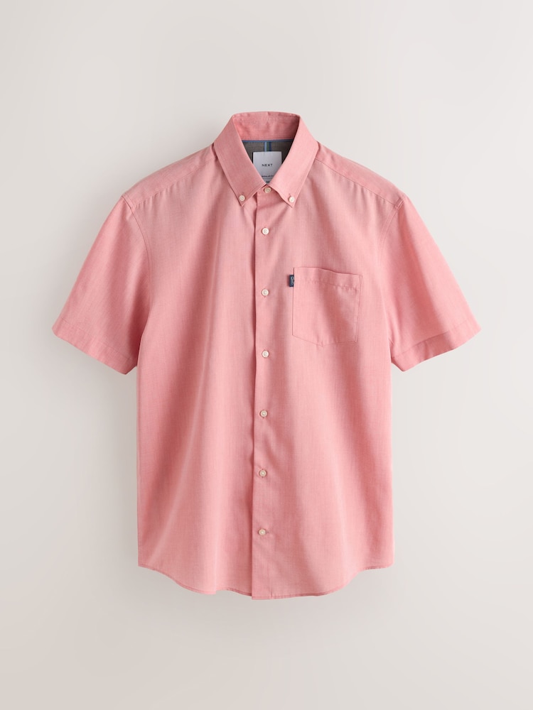 珊瑚粉色 - 常规版型 - 短袖 Easy Iron Button Down 牛津布 衬衫 - 3的图像1｝