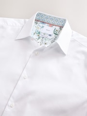 Bianco - Short Sleeve 100% Cotton Smart Textured Trimmed Shirt - Immagine 2 di 3