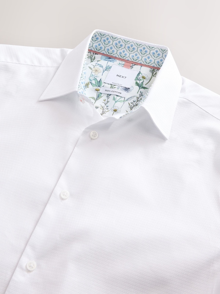 Bianco - Short Sleeve 100% Cotton Smart Textured Trimmed Shirt - Immagine 2 di 3