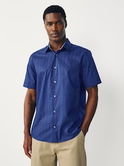 Blu zaffiro - Short Sleeve 100% Cotton Smart Textured Trimmed Shirt - Immagine 1 di 8