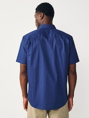 Blu zaffiro - Short Sleeve 100% Cotton Smart Textured Trimmed Shirt - Immagine 3 di 8