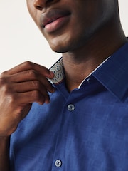 Blu zaffiro - Short Sleeve 100% Cotton Smart Textured Trimmed Shirt - Immagine 5 di 8