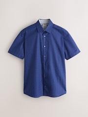 Blu zaffiro - Short Sleeve 100% Cotton Smart Textured Trimmed Shirt - Immagine 6 di 8