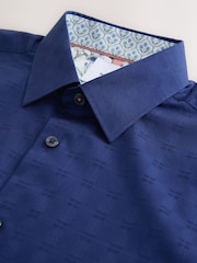 Blu zaffiro - Short Sleeve 100% Cotton Smart Textured Trimmed Shirt - Immagine 7 di 8