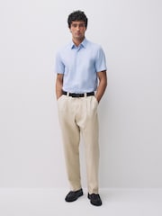 Celeste - Short Sleeve 100% Cotton Smart Textured Trimmed Shirt - Immagine 3 di 7