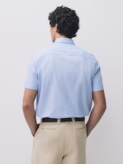 Celeste - Short Sleeve 100% Cotton Smart Textured Trimmed Shirt - Immagine 4 di 7