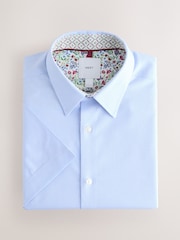 Celeste - Short Sleeve 100% Cotton Smart Textured Trimmed Shirt - Immagine 5 di 7