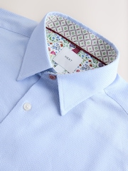 Celeste - Short Sleeve 100% Cotton Smart Textured Trimmed Shirt - Immagine 6 di 7