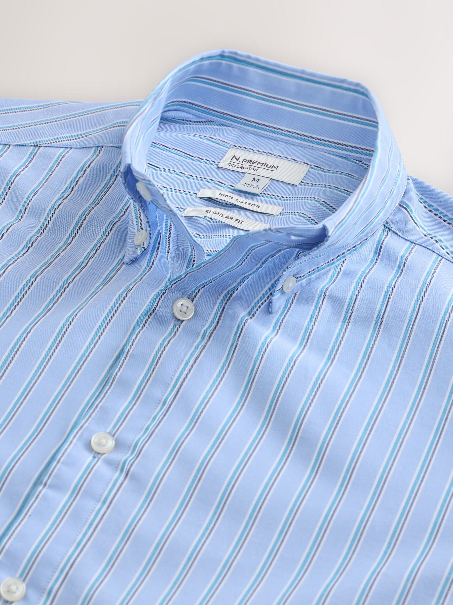 Buy Blue Regular Fit 100% Cotton N.Premium Long Sleeve Stripe
