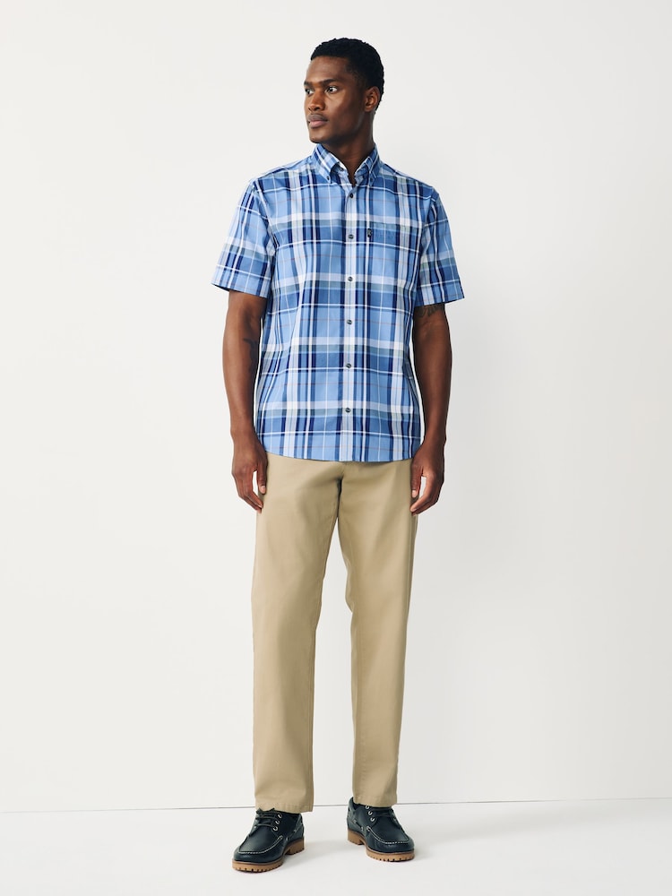 Carreaux Madras bleus - Coupe classique - Chemise Oxford Easy Iron boutonnée à manches courtes - Image 2 de 8