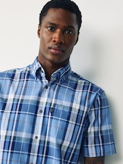 Carreaux Madras bleus - Coupe classique - Chemise Oxford Easy Iron boutonnée à manches courtes - Image 5 de 8