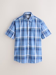 Carreaux Madras bleus - Coupe classique - Chemise Oxford Easy Iron boutonnée à manches courtes - Image 6 de 8