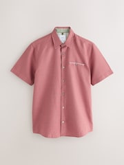 Rose Pink Slim Fit Cotton Linen Blend Short Sleeve Trimmed Shirt - Image 1 of 3