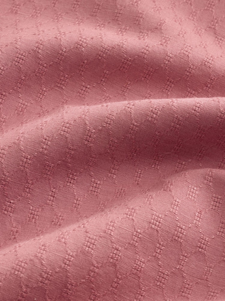 Rose Pink Slim Fit Cotton Linen Blend Short Sleeve Trimmed Shirt - Image 2 of 3 Rose Pink Slim Fit Cotton Linen Blend Short Sleeve Trimmed Shirt - Image 2 of 3