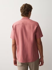 Rose Pink Slim Fit Cotton Linen Blend Short Sleeve Trimmed Shirt - Image 4 of 7