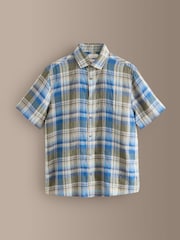 Green/Blue Signature Linen Check Short Sleeve Smart Shirt - Image 1 of 3