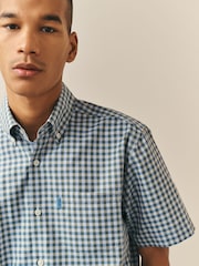 Albastru pepit - Măsură regular - Cămașă cu nasturi ușor de călcat Mânecă scurtă Oxford - Imaginea 3 din 8