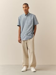 Albastru pepit - Măsură regular - Cămașă cu nasturi ușor de călcat Mânecă scurtă Oxford - Imaginea 5 din 8