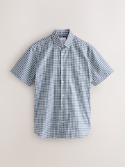 Albastru pepit - Măsură regular - Cămașă cu nasturi ușor de călcat Mânecă scurtă Oxford - Imaginea 6 din 8