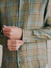 Green/Pink Check Regular Fit Signature Linen Long Sleeve Smart Shirt - Image 5 of 8