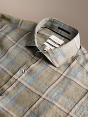 Green/Pink Check Regular Fit Signature Linen Long Sleeve Smart Shirt - Image 8 of 8
