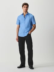 כחול משבצות - N. Premium חולצה אלגנטית מתערובת עשירה בכותנה עם שרוולים קצרים - תמונה 2 מתוך 8