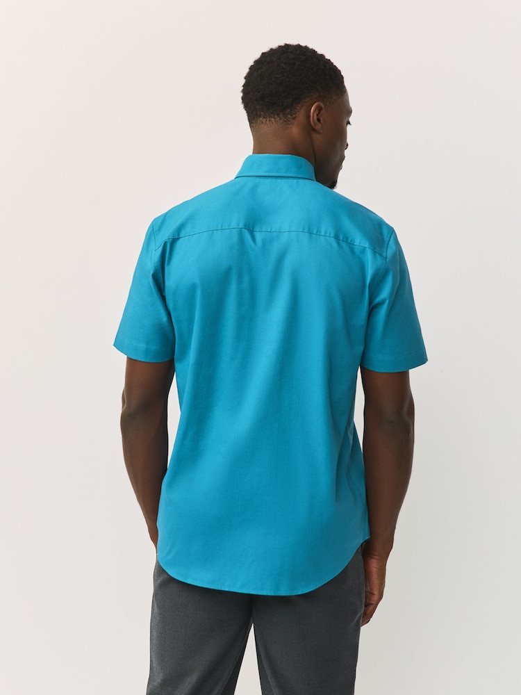 Γαλαζοπράσινο - Κανονική εφαρμογή - Κοντό μανίκι, εύκολο σιδερένιο κουμπί κάτω από το πουκάμισο της Oxford - Εικόνα 2 του 7