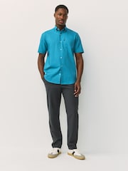 Γαλαζοπράσινο - Κανονική εφαρμογή - Κοντό μανίκι, εύκολο σιδερένιο κουμπί κάτω από το πουκάμισο της Oxford - Εικόνα 3 του 7