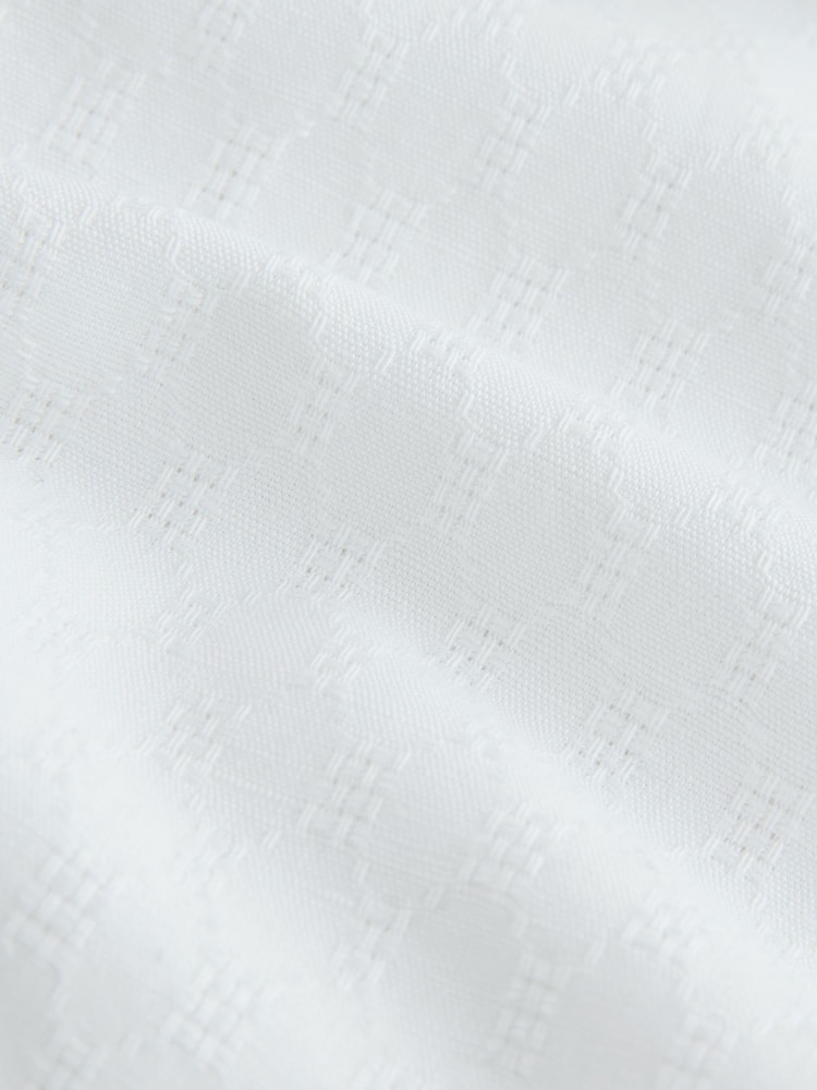 أبيض - Cotton Linen Blend Short Sleeve Trimmed Shirt - Image 8 of 8