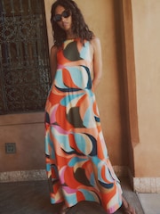 Multi Swirl Print - Scoop Back Jersey Maxi Dress - 6的图像1｝