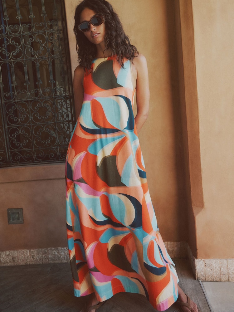 Multi Swirl Print - Scoop Back Jersey Maxi Dress - 6的图像1｝