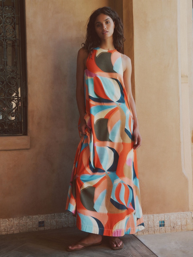 Multi Swirl Print - Scoop Back Jersey Maxi Dress - 6的图像2｝