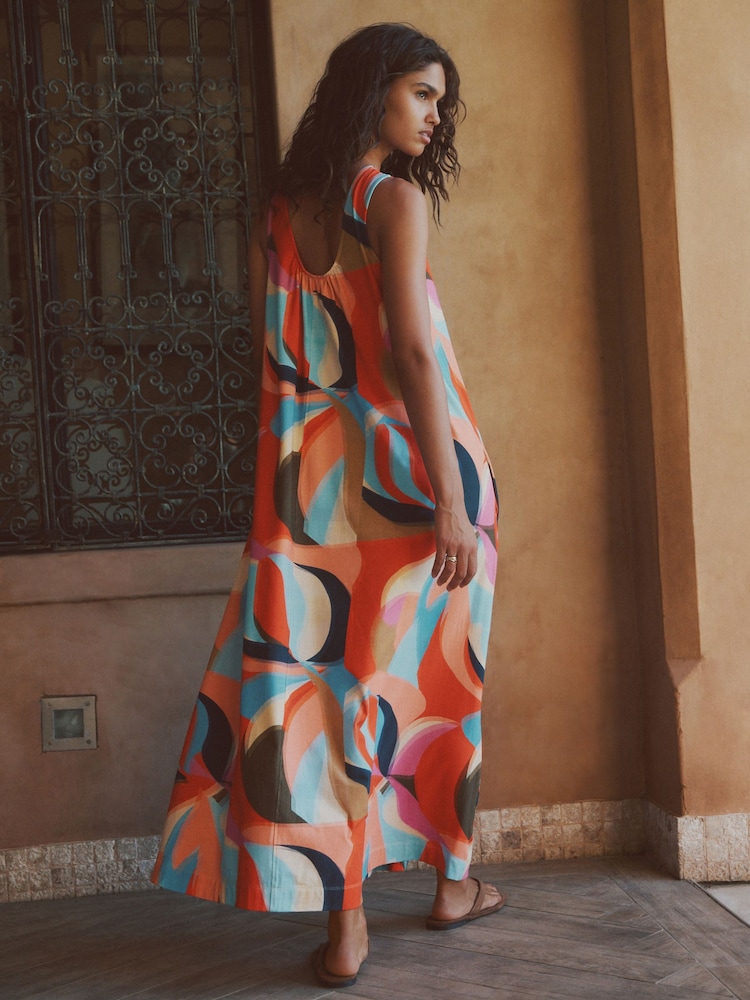 orange patterned maxi dress Orange printed maxi dress