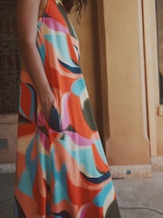 Multi Swirl Print - Scoop Back Jersey Maxi Dress - 6的图像6｝