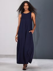深蓝色 - Scoop Back Jersey Maxi Dress - 4的图像1｝