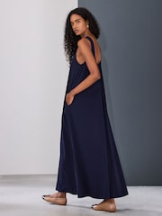 深蓝色 - Scoop Back Jersey Maxi Dress - 4的图像3｝